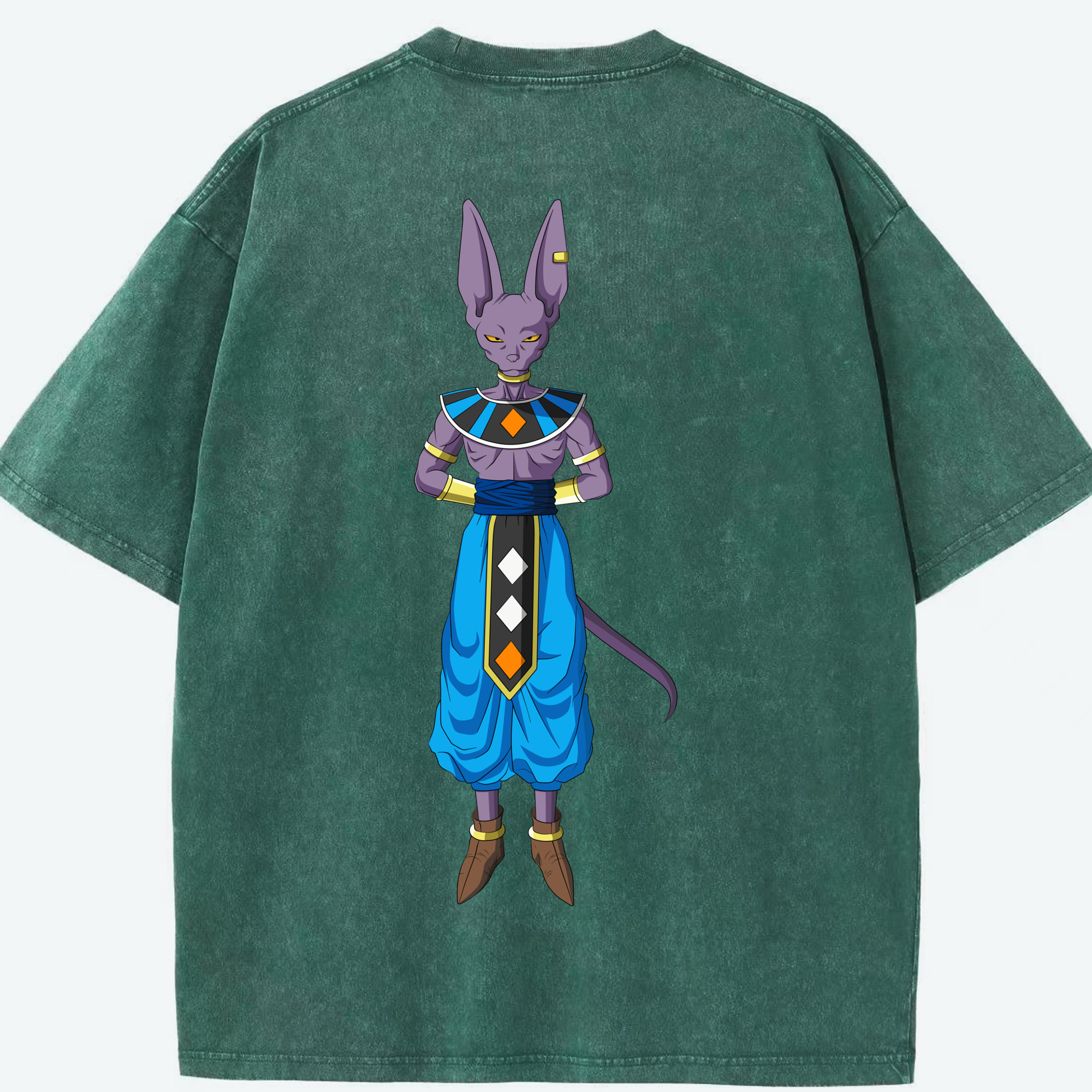 （画像用） ドラゴンボール ビルス 破壊神ビルス DRAGON BALL Beerus Birusu 綿100% ヴィンテージ風 半袖Tシャツ（背面プリント）